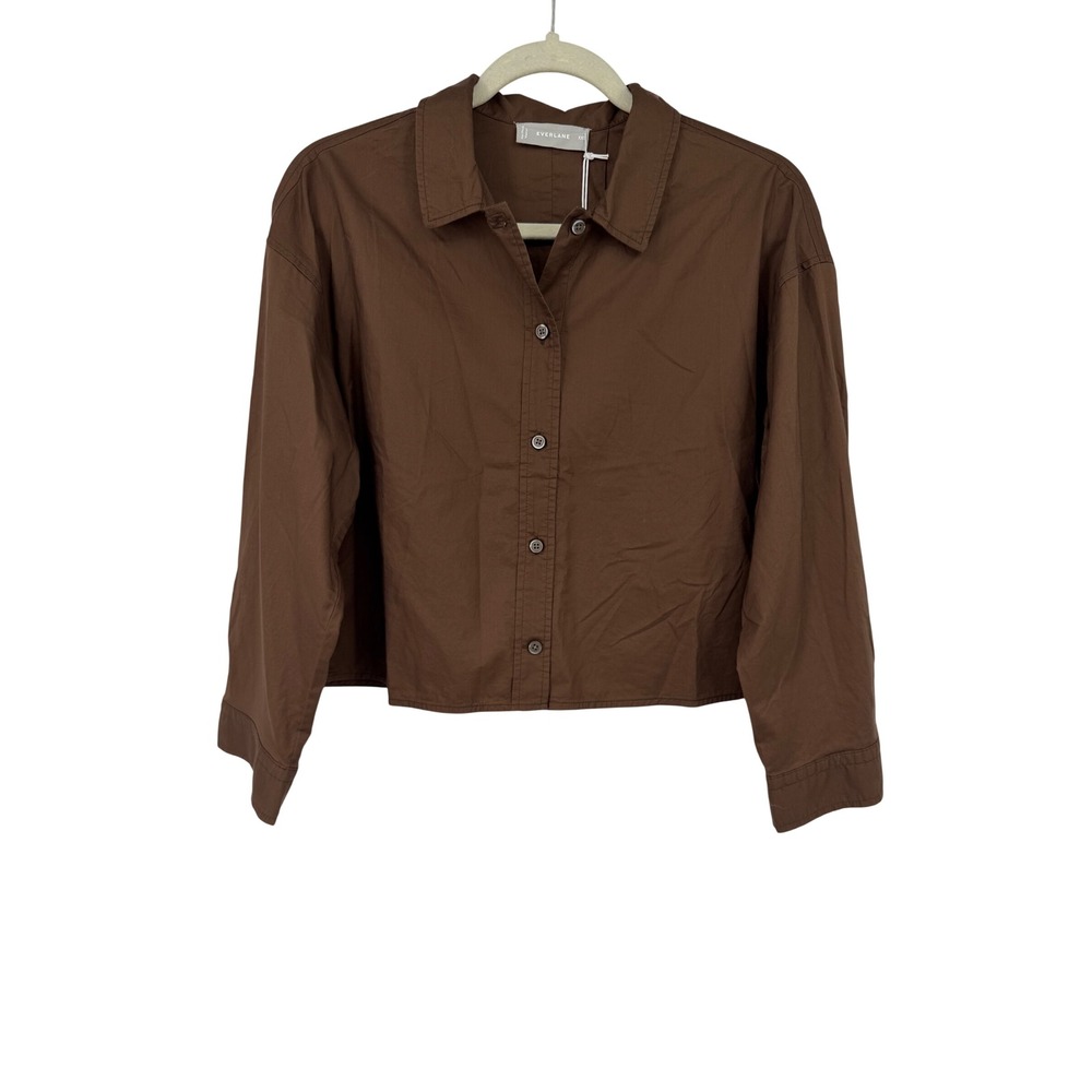 Everlane Poplin Pajama Top Women XXS Chestnut Brown Long Sleeve Cropped